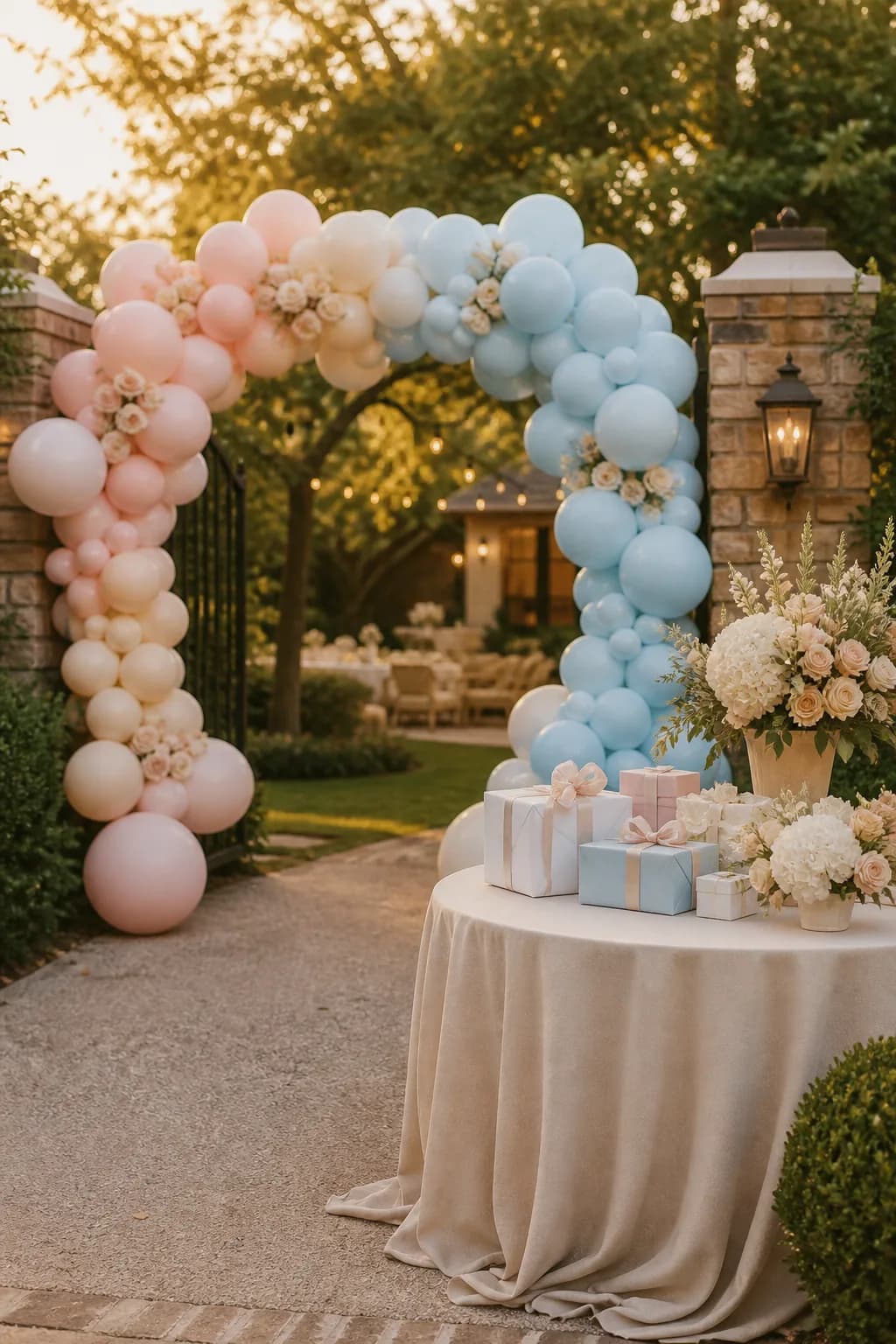 Elegant gender reveal party entrance
