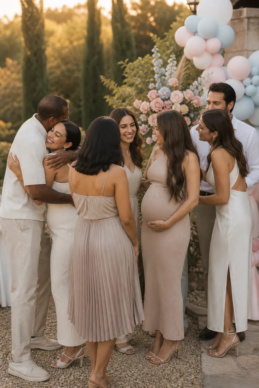 Friends and family gathering around the parents-to-be