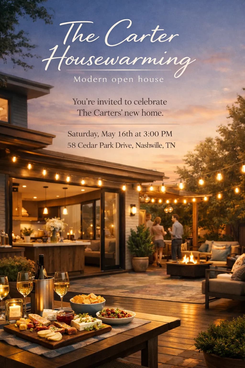 Housewarming invitation on an Envitefy live guest page