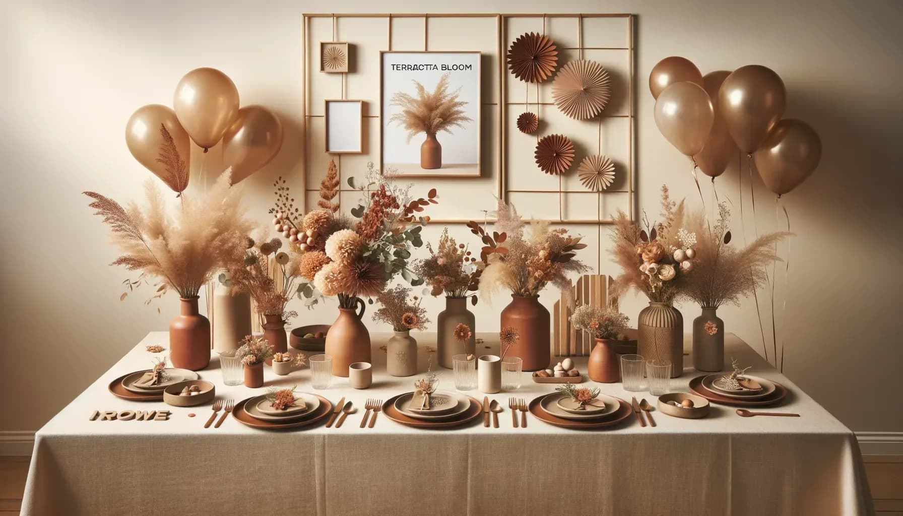 Terracotta floral baby shower table setting