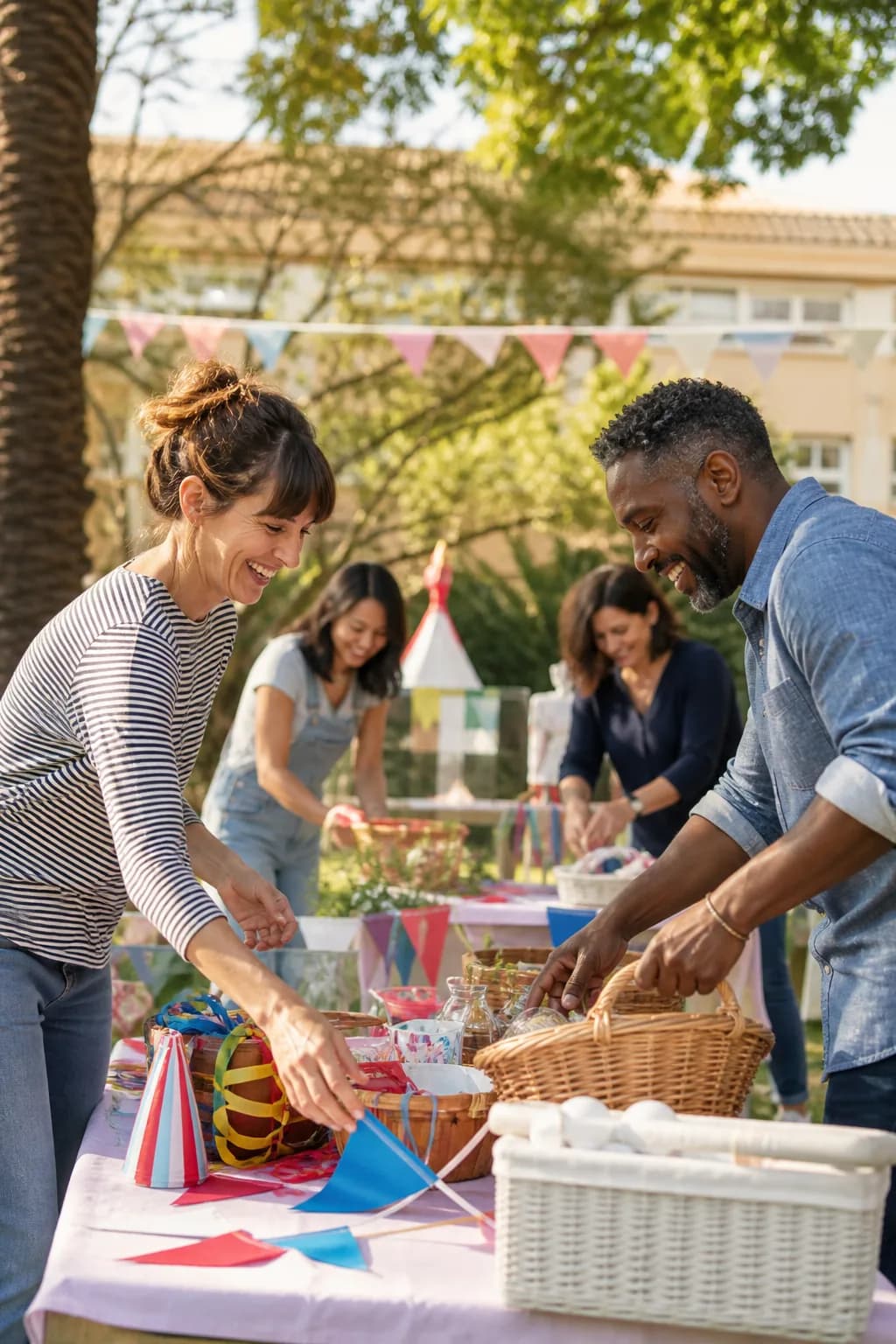 Volunteers preparing a school carnival